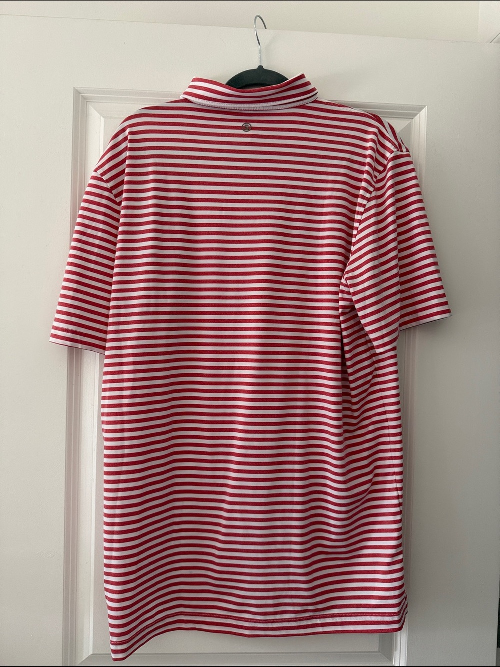 Striped Red & White Men's Polo - Classic Short Sleeve - Picture 3 of 3